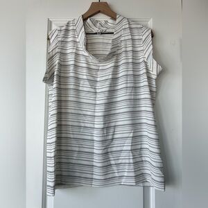 CAbi White Sleeveless Top with Black Micro Stripes